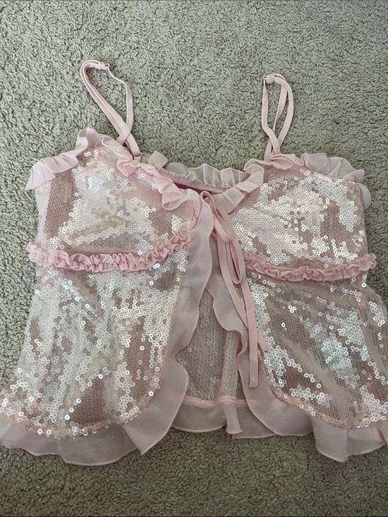 Edikted Tops - Edikted Pink Sequin Ruffle Tank Top